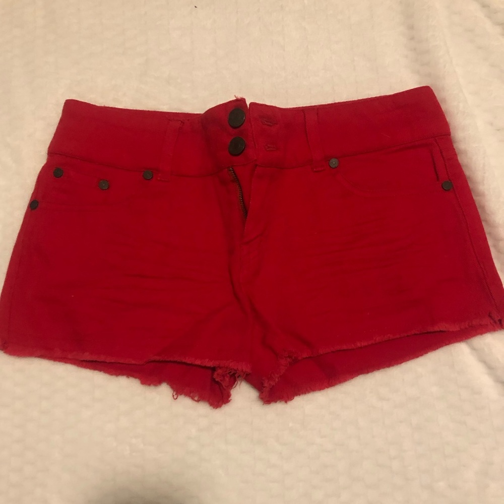 Red jean shorts